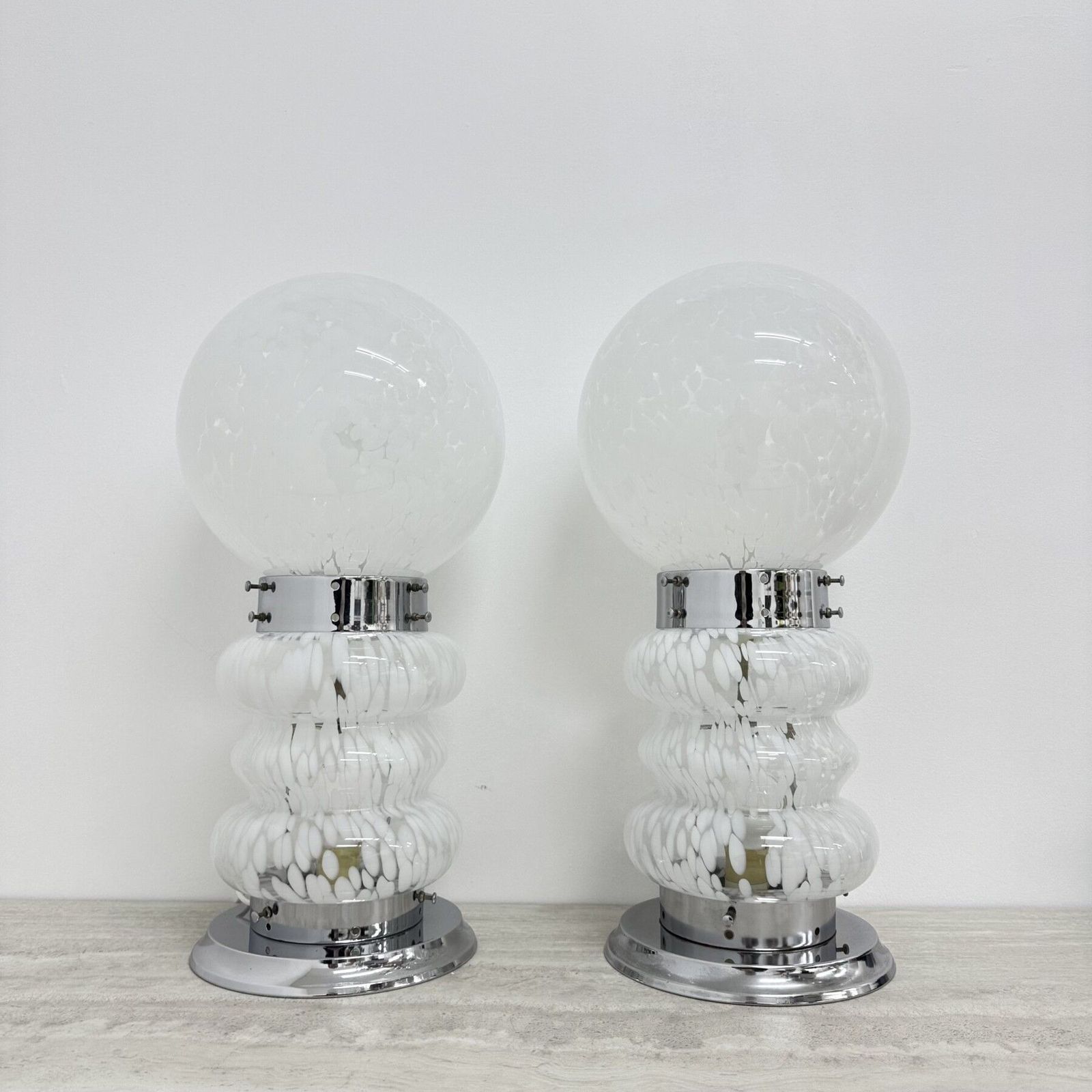 Paar Mid Century Design Mazzega Carlo Nason Glazen Tafellamp / Vloerlamp, Jaren 1970