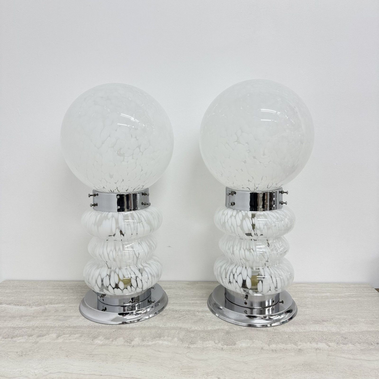 Paar Mid Century Design Mazzega Carlo Nason Glazen Tafellamp / Vloerlamp, Jaren 1970 photo Verlichting