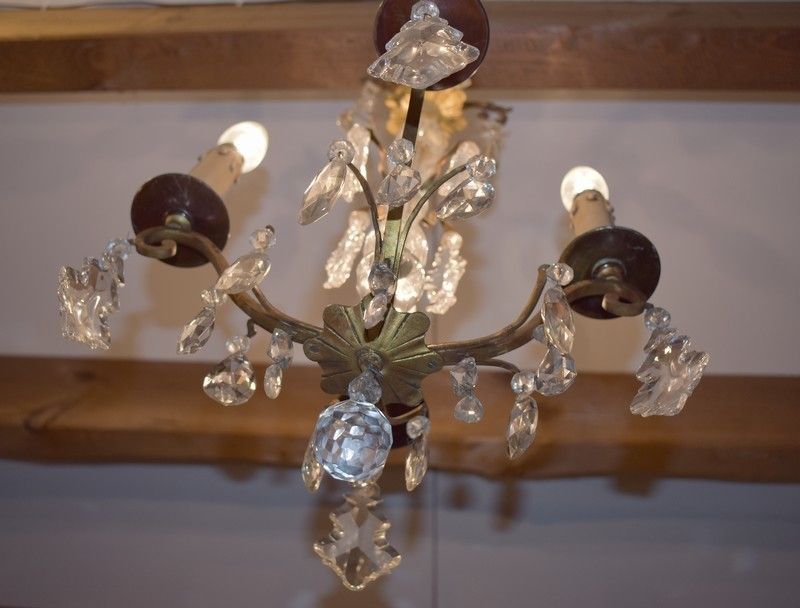 Bronze Chandelier And Crystal Twentieth Century photo for sale