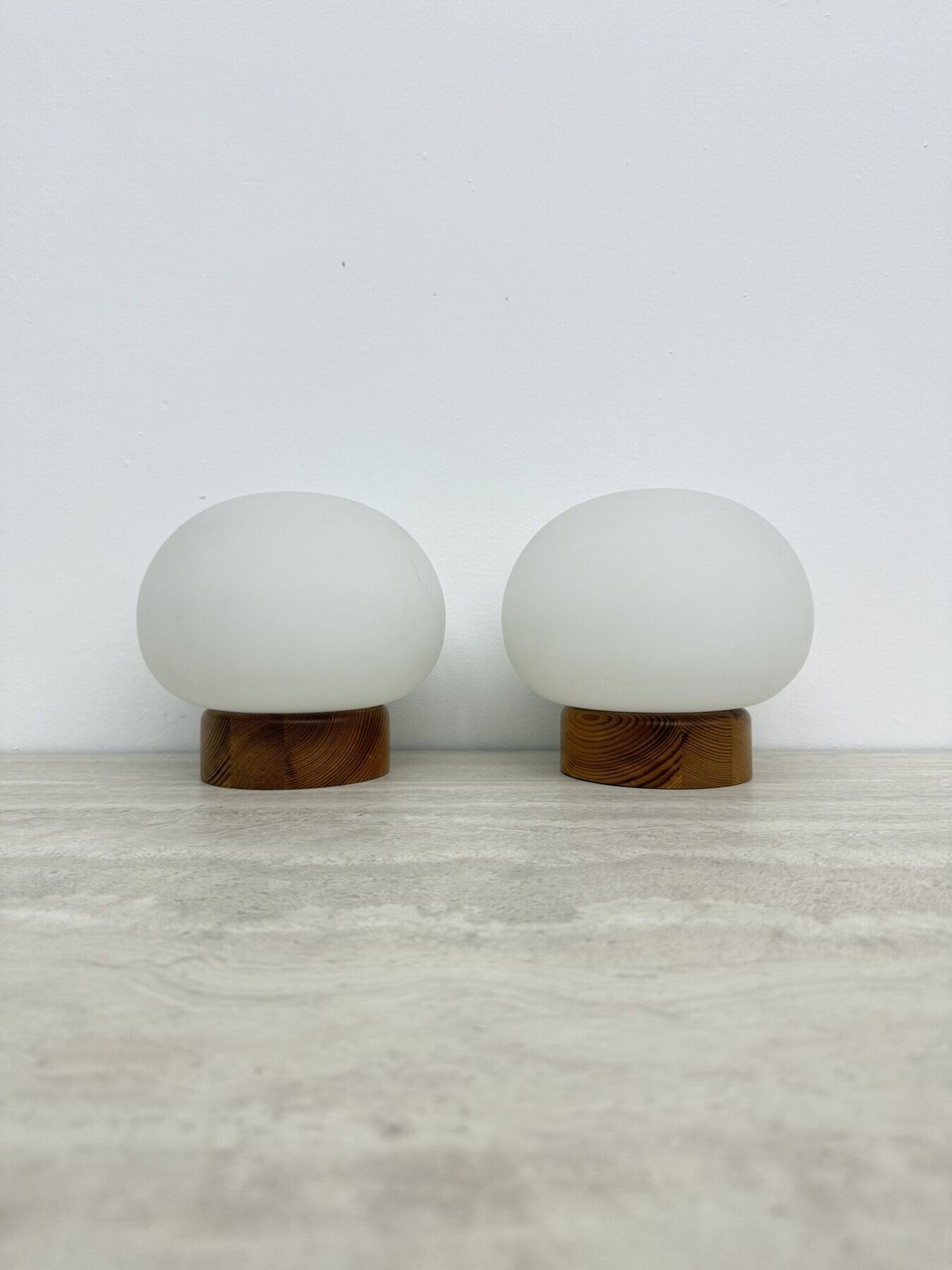 Set Of 2 Pine Wood And Opaline Glass Table Lamps , 1970s photo 377.0