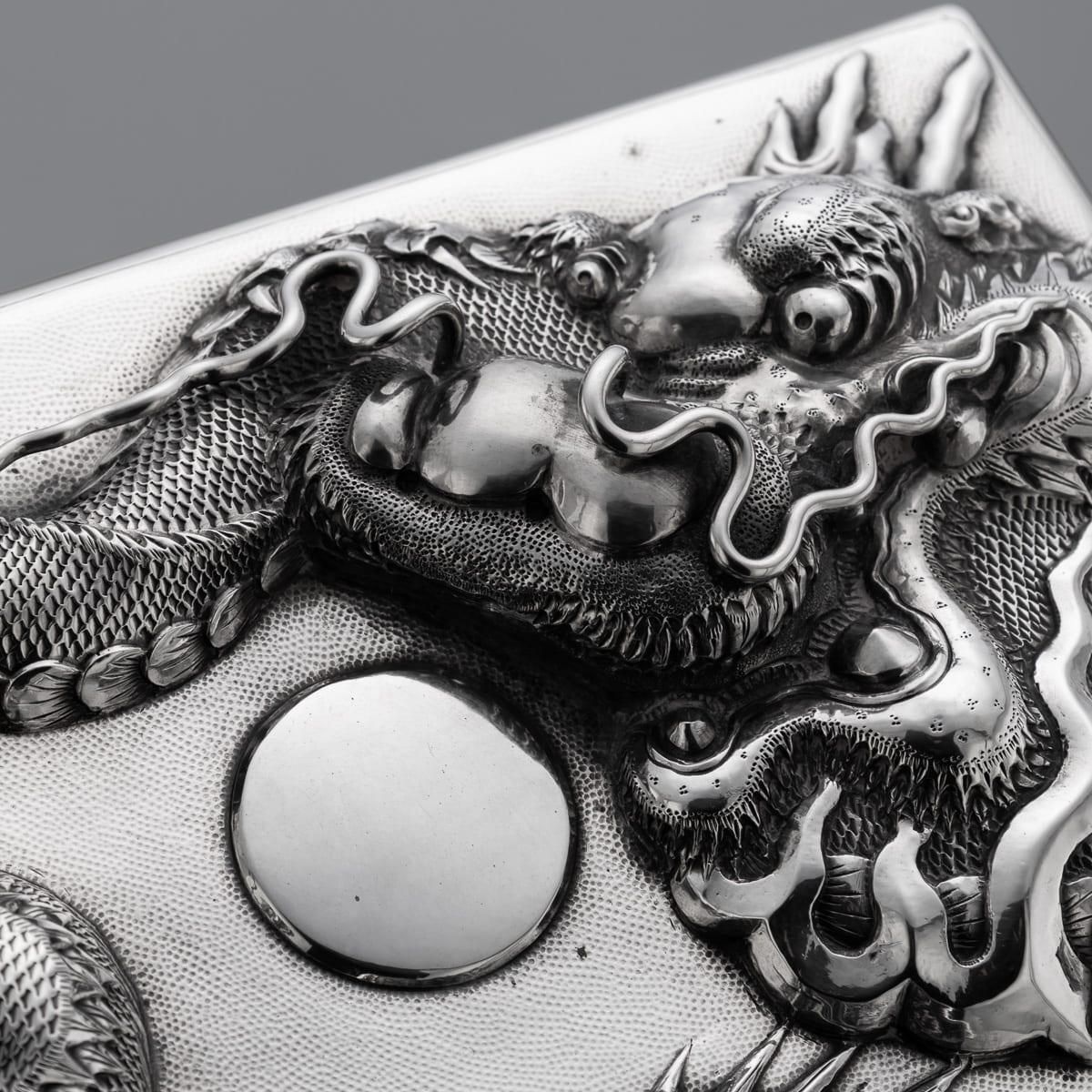 photo buy Antique Japanese Meiji Period Silver Humidor Box With Dragon Relief