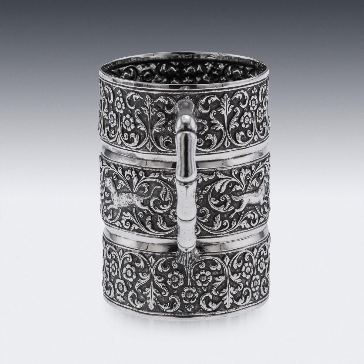 Antique Silver Mug By Oomersi Mawji, Kutch, Floral Repoussé, 1890 photo Home Decor