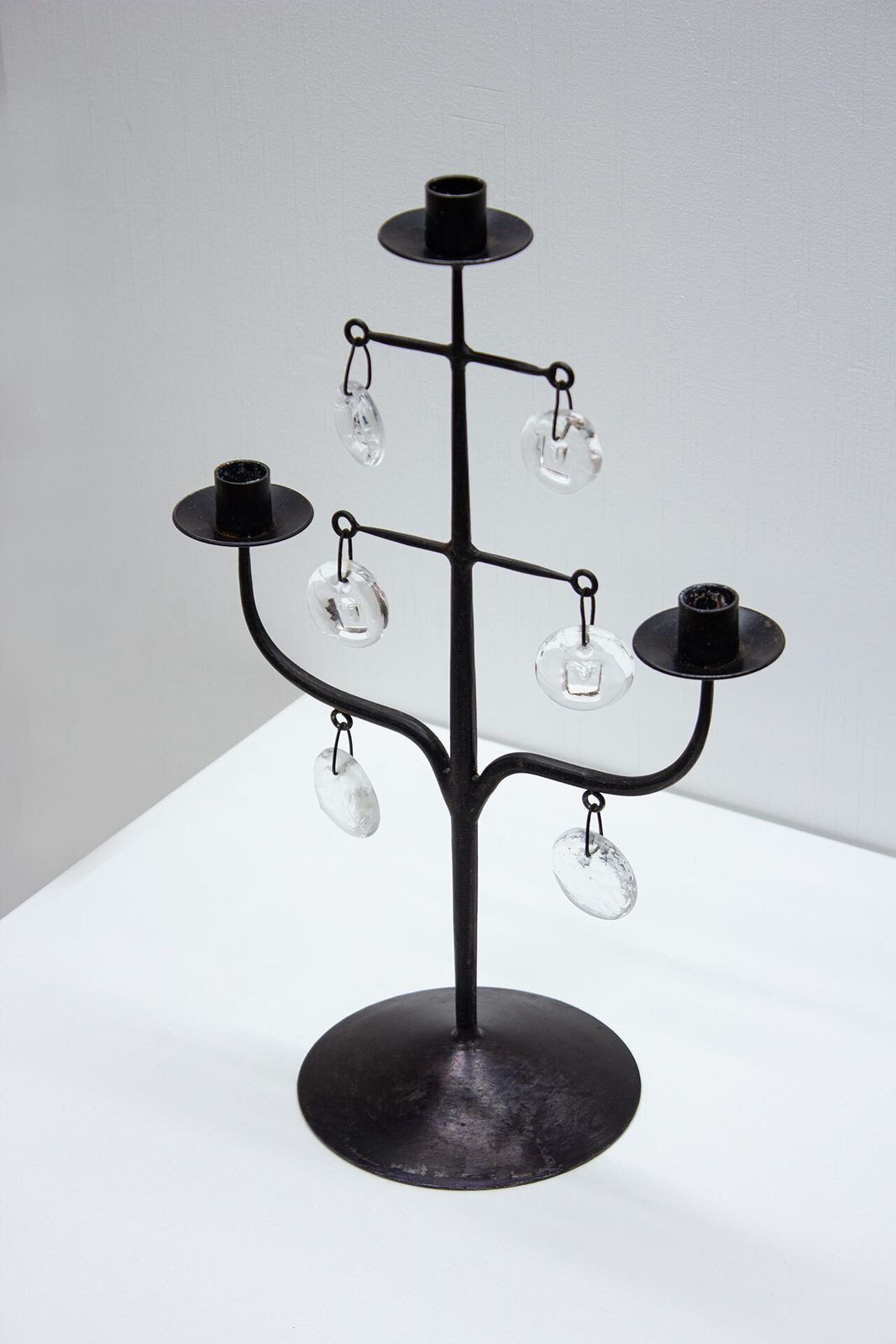 Wrought Iron & Glass Candelabra By Erik Höglund, Sweden, 1960s