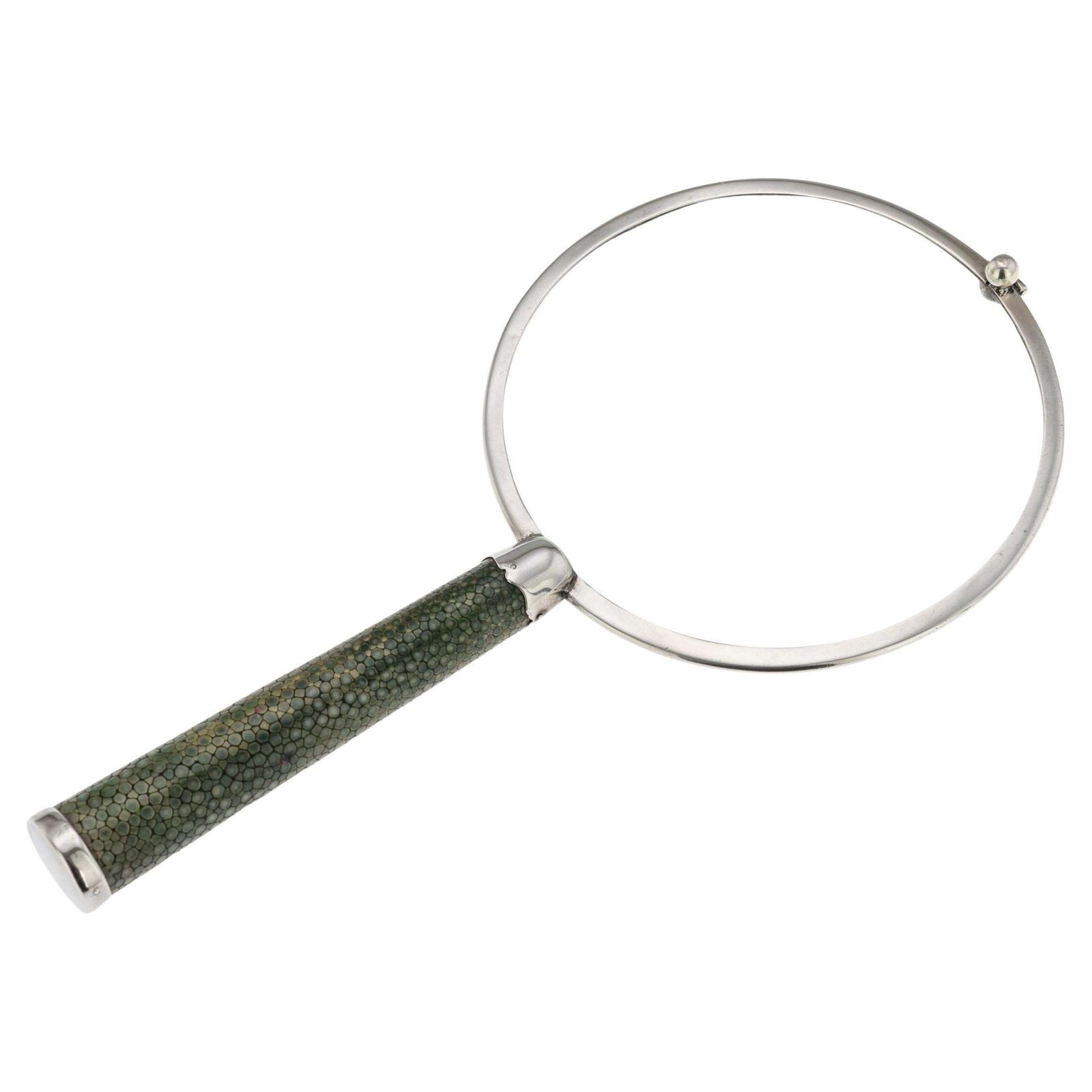 Antique 20th Century English Solid Silver & Shagreen Magnifying Glass C.1911