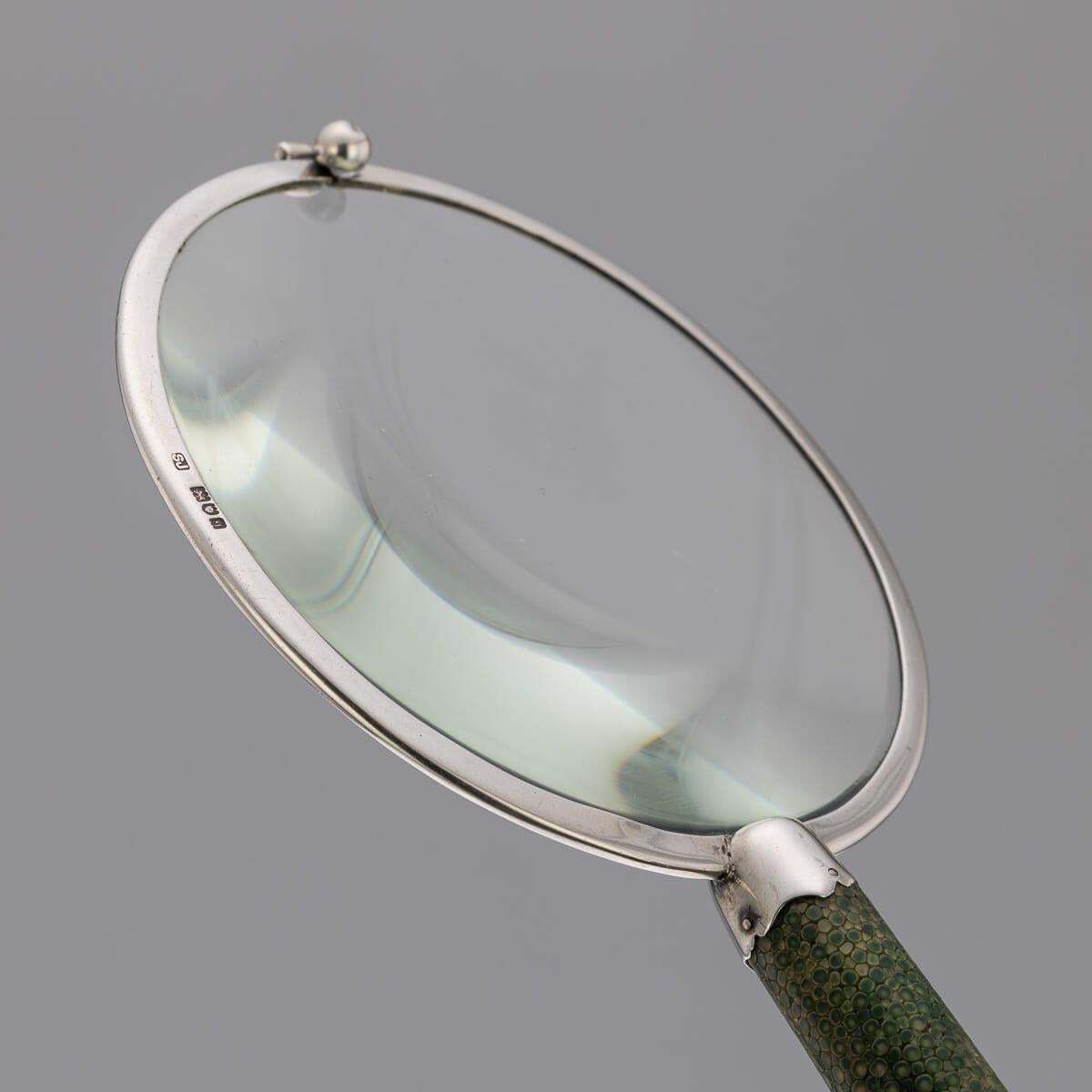 Antique 20th Century English Solid Silver & Shagreen Magnifying Glass C.1911 photo buy