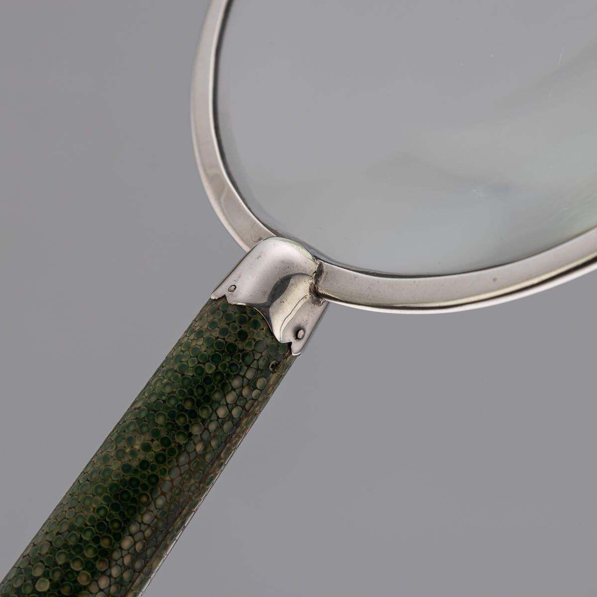 photo for sale Antique 20th Century English Solid Silver & Shagreen Magnifying Glass C.1911