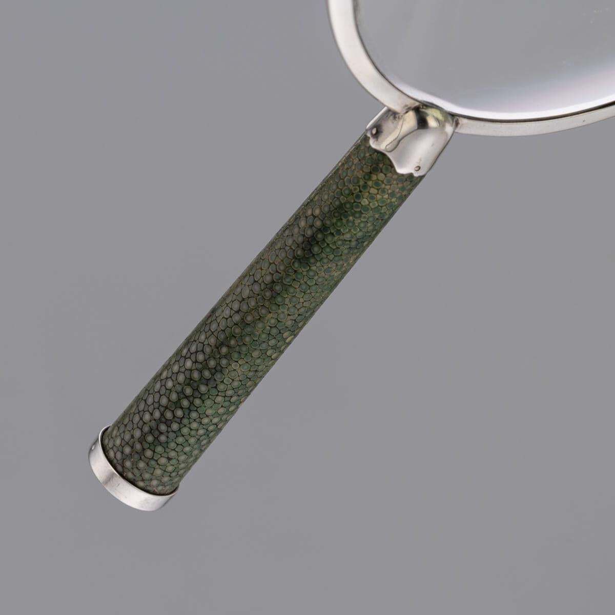 Home Decor Antique 20th Century English Solid Silver & Shagreen Magnifying Glass C.1911 photo