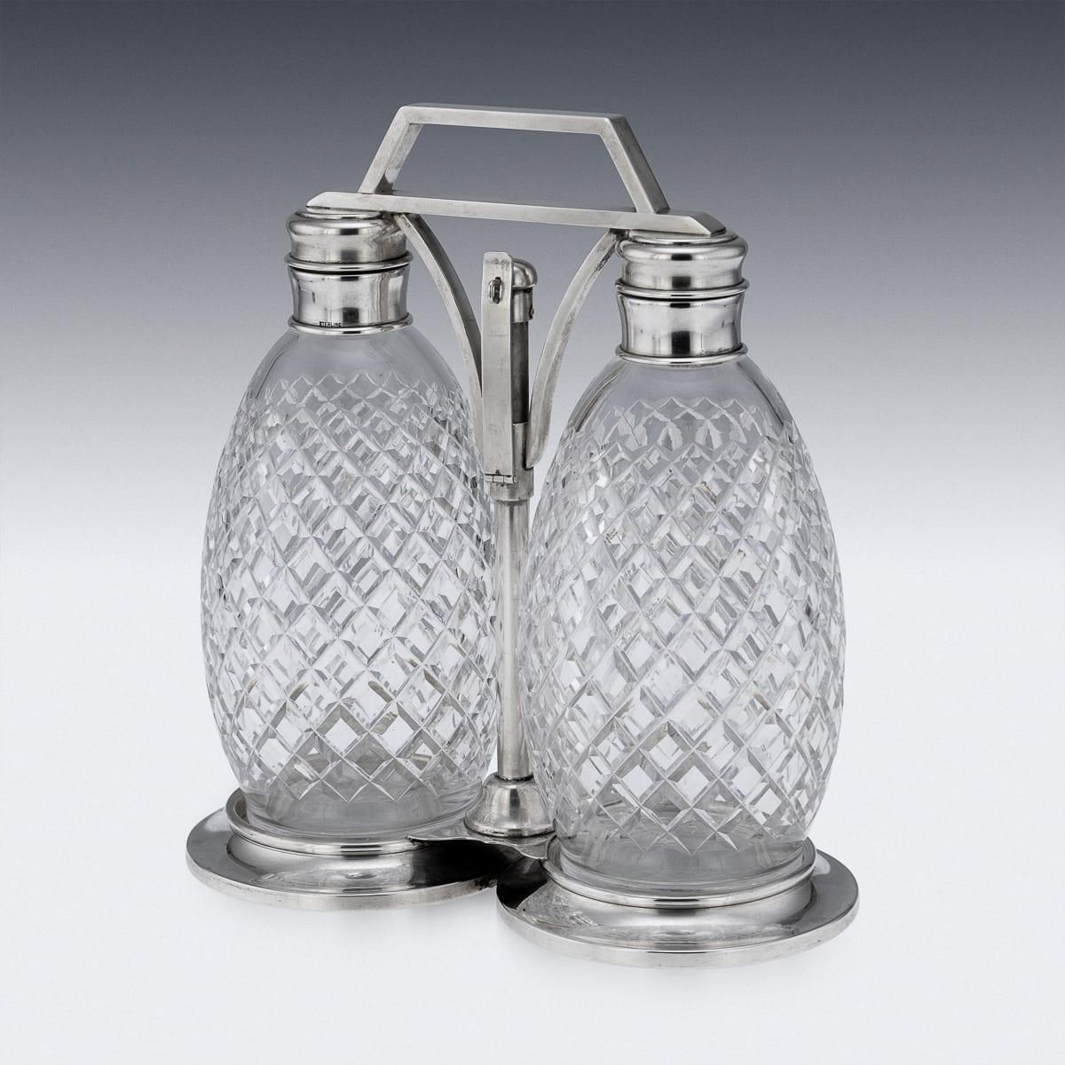 Antique Tantalus By Tiffany & Co., Solid Silver & Cut Glass, 1920 photo vinterior