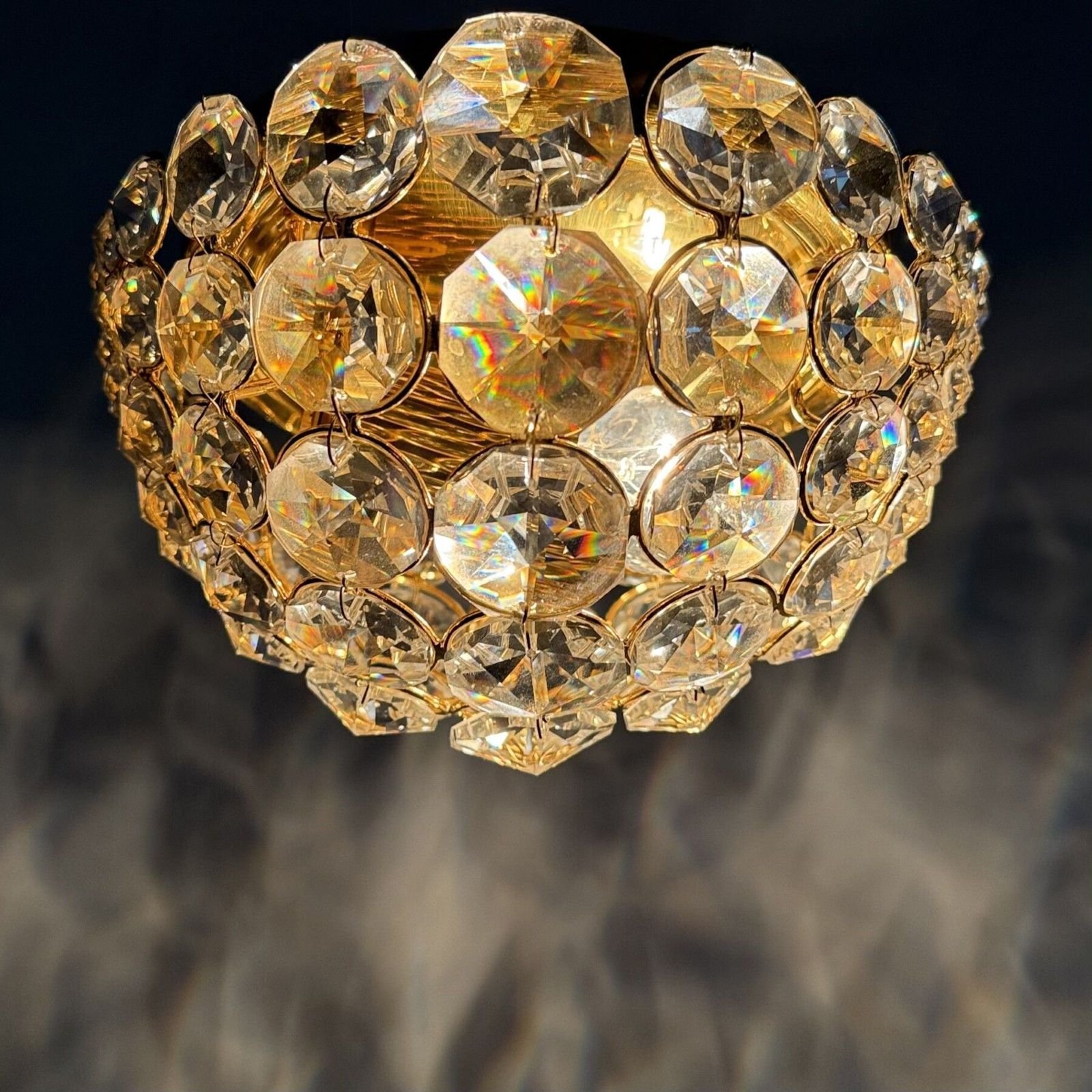 photo buy Palwa Kristal En Messing Plafondlamp, Opbouwmontage, Jaren 1970