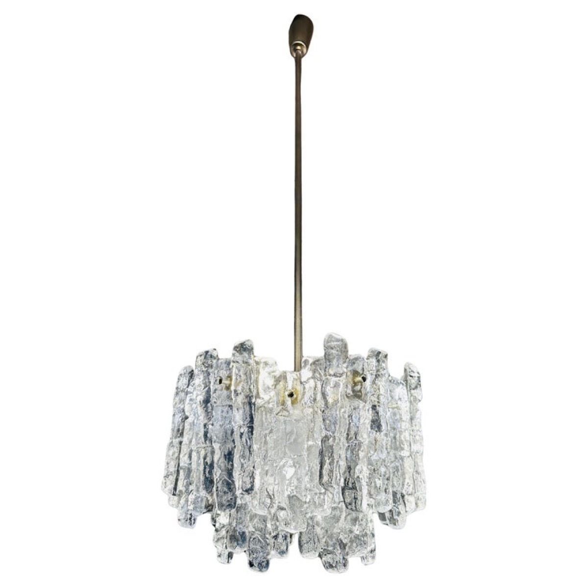 1960s Vintage Austrian Kalmar Franken Ag Two Tiered Iced Murano Glass Chandelier
