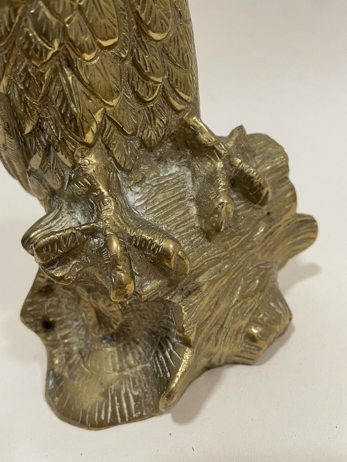 Art Antique 1930s Vintage Brass Owl Ornament Large Detailed Figurine photo