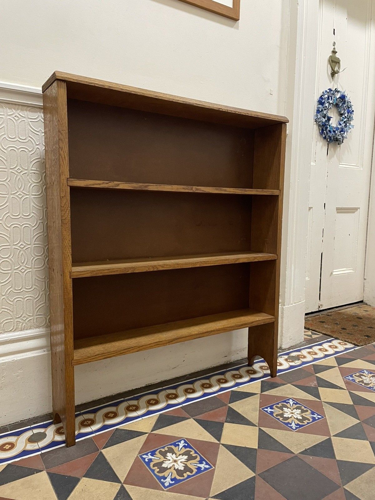 photo for sale Antique 1930s/40s Arts And Crafts Oak Book Case With Bracket Feet