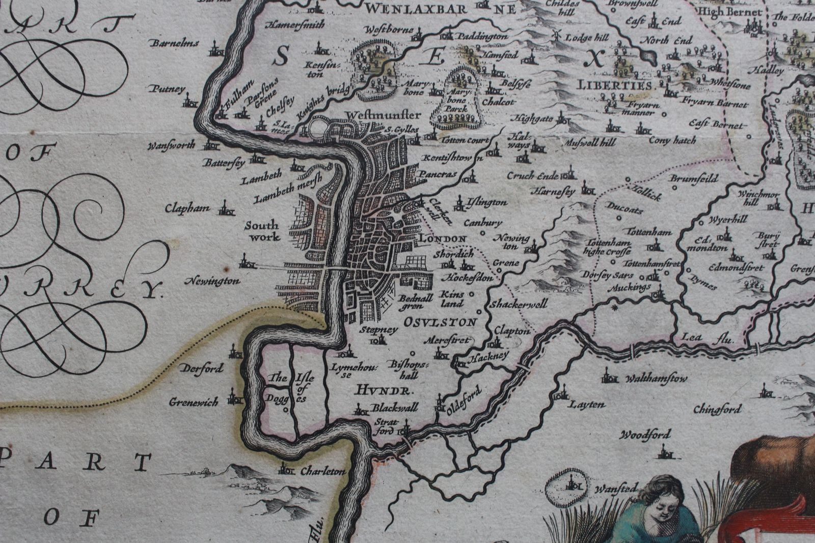 Middelsexiæ Cum Hertfordiæ Comitatu: Middlesex & Hertford Shire. By Joannem Jansonium (Jan Jansson) C1646 photo vinterior