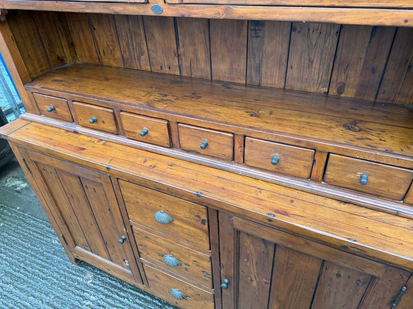 Vintage Large Reclaimed Wood Welsh Dresser Storage Glass/Glazed Door Display photo furniture