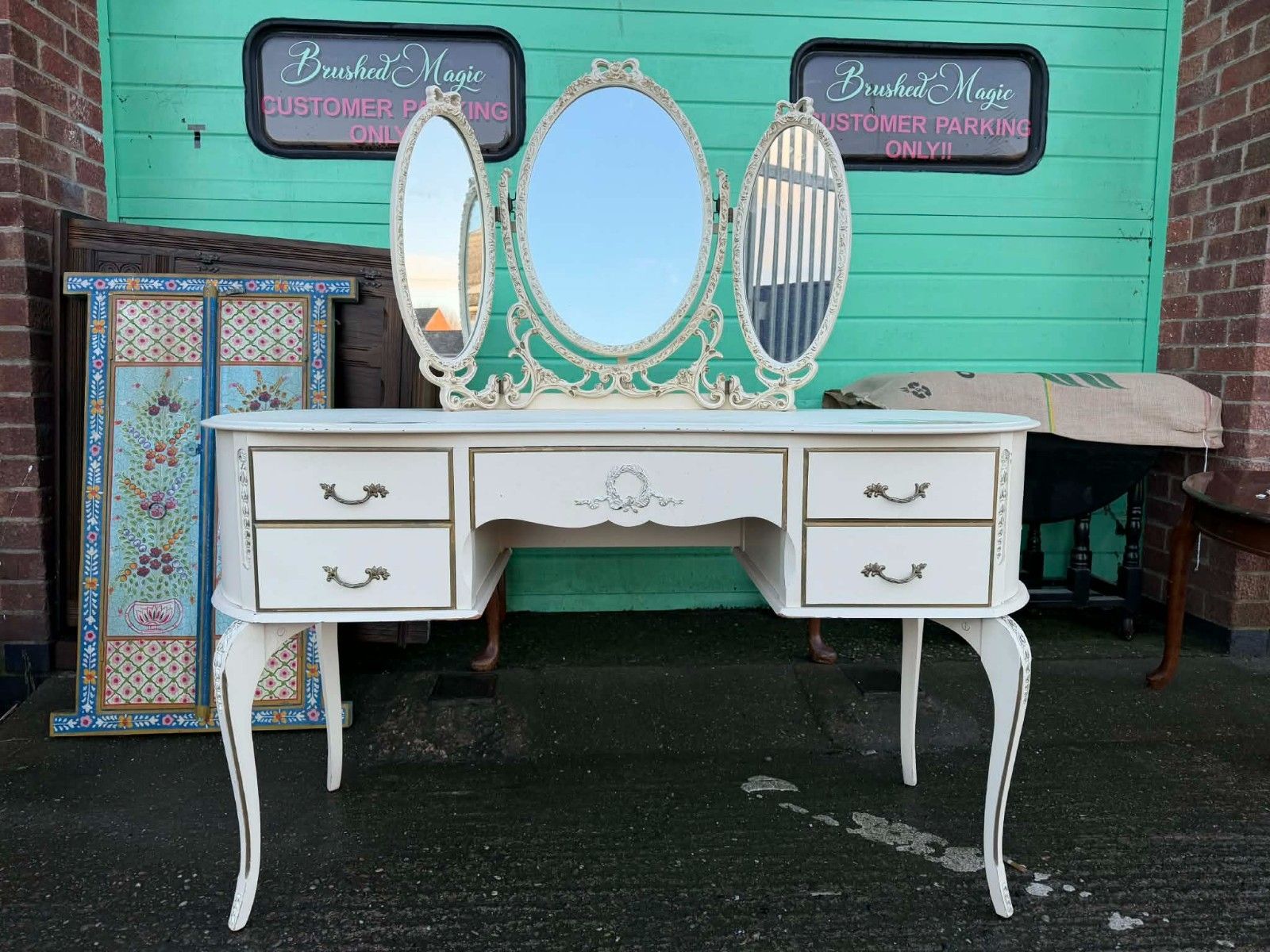 French Style Dressing Table With Triple Mirror  Ready To Upcycle