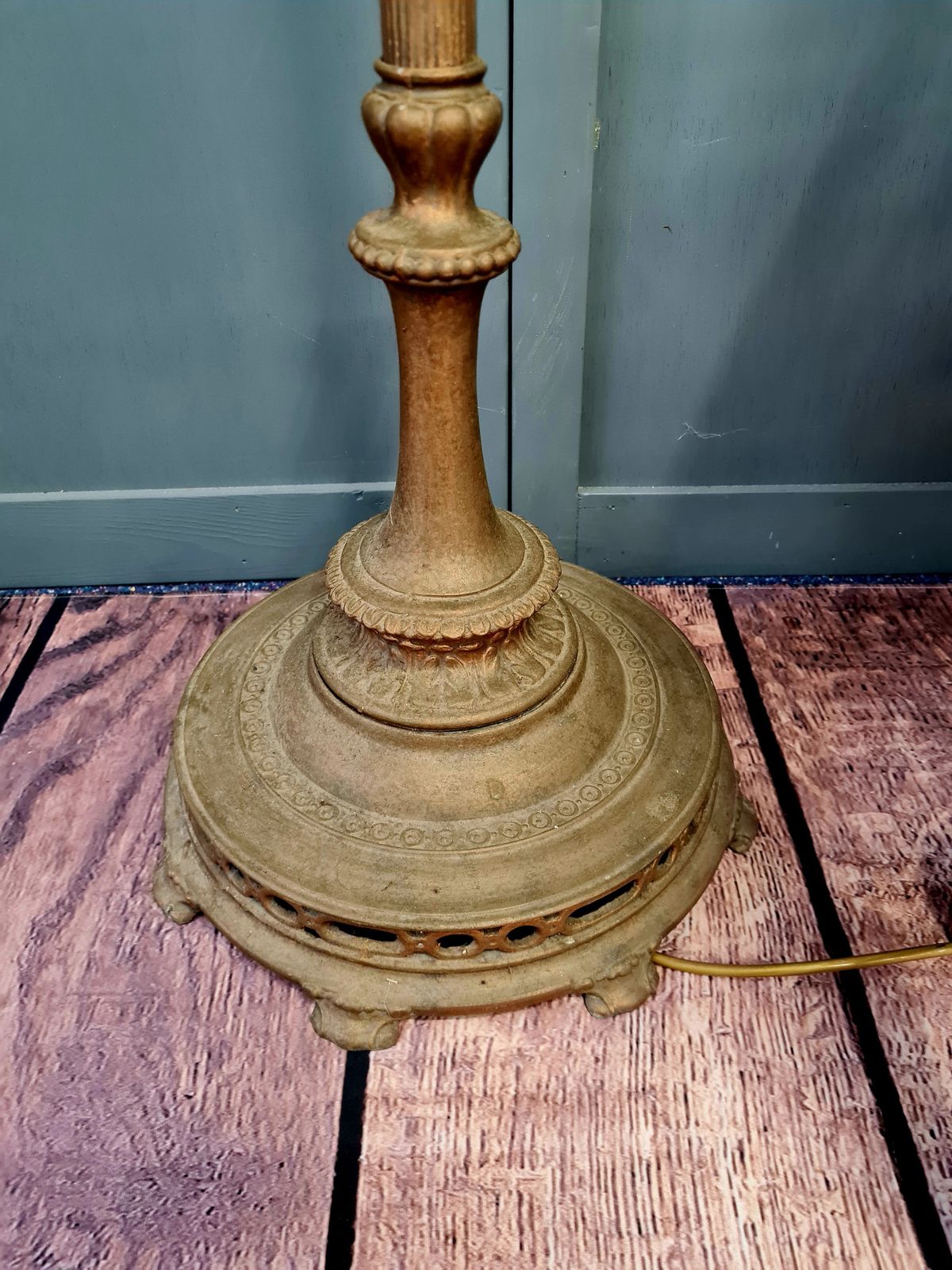 Brass Plated Pressed Glass Torchiere Floor Lamp | Art Nouveau Revival photo 345.0
