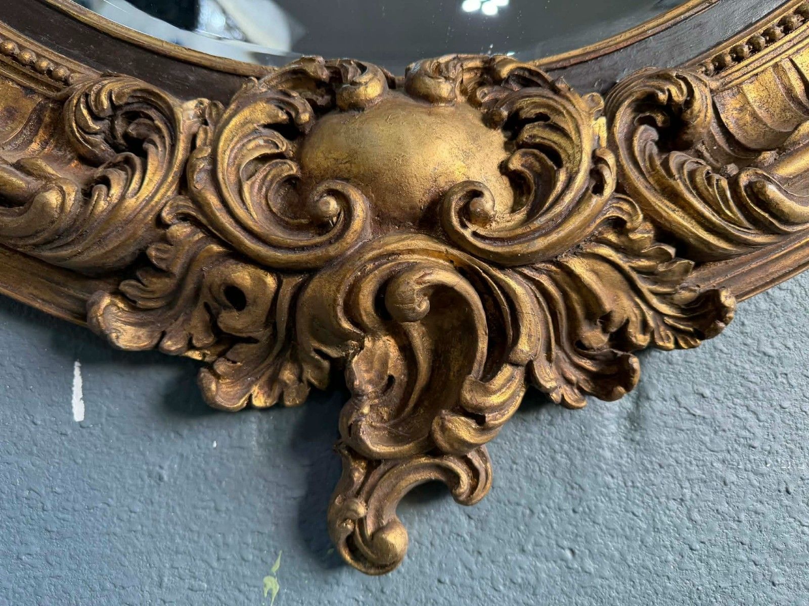 Huge Antique French Louis XVI Gold Gilt Oval Carved Mirror photo for sale