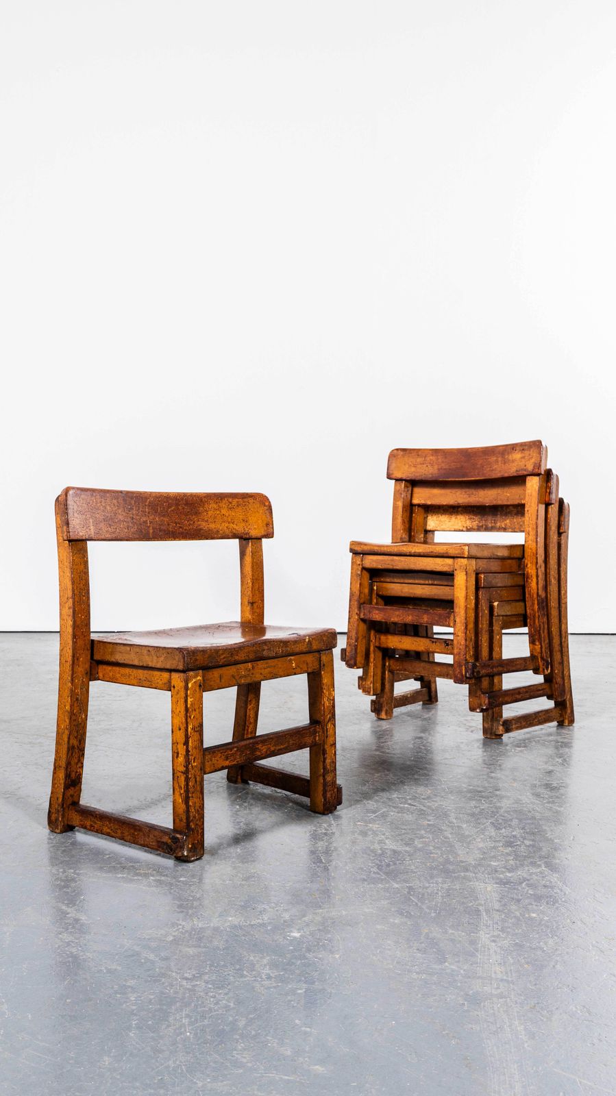 photo furniture 1920's English Children's Stacking School Hall Chairs   Set Of Four