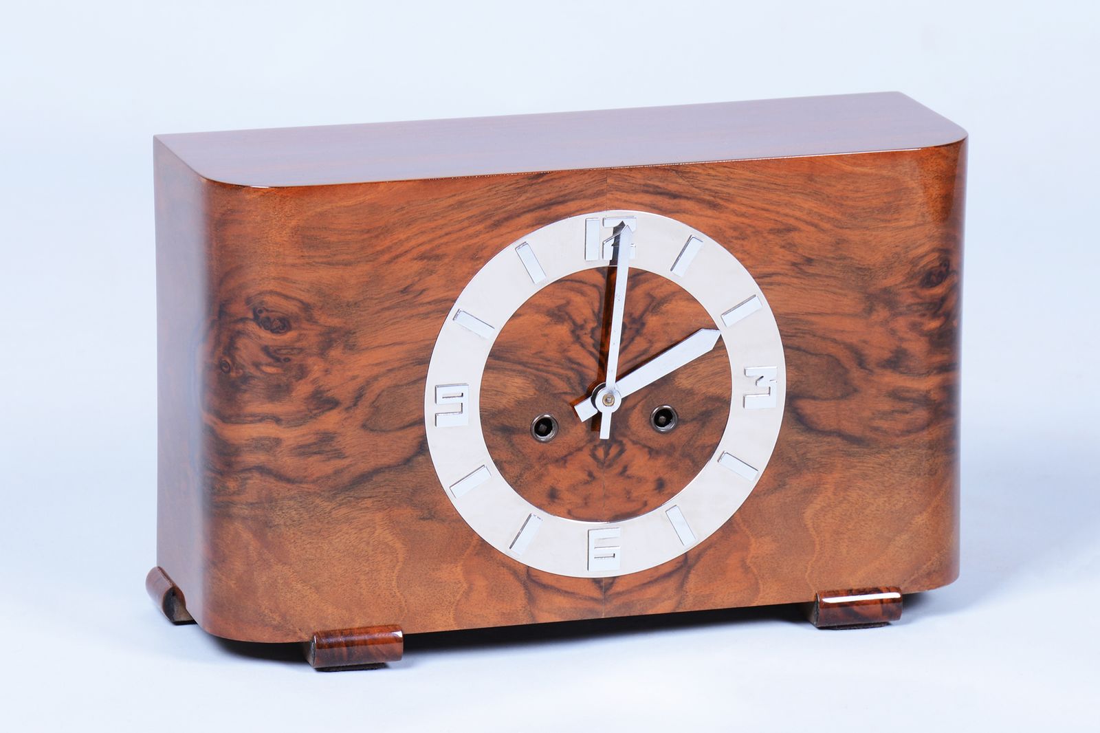 Restored Art Deco Clock, Walnut, Revived Polish, Czech, 1920s