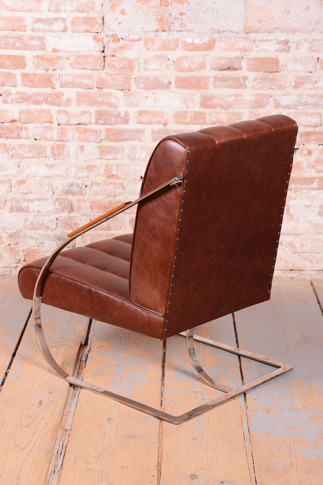 Restored Bauhaus Armchair, Leather, Nickel, Steel, Oak, Lacquer, Czech, 1920s photo 2250.0