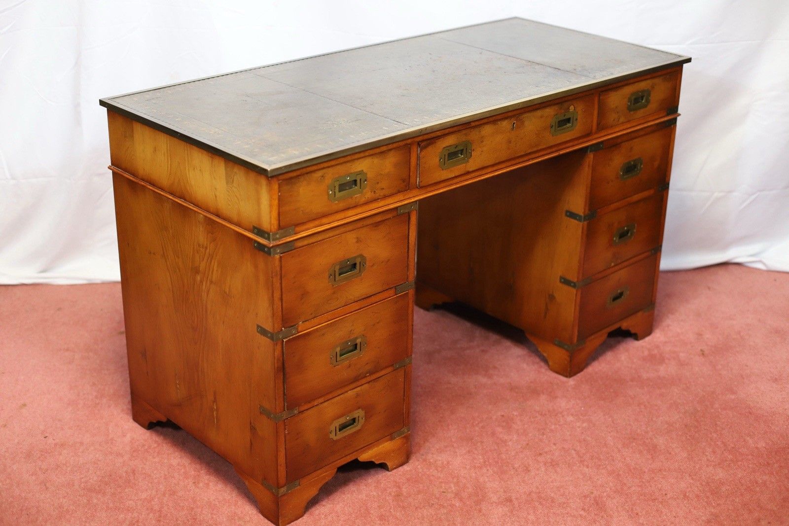Lovely Military Campaign Style Pedestal Desk