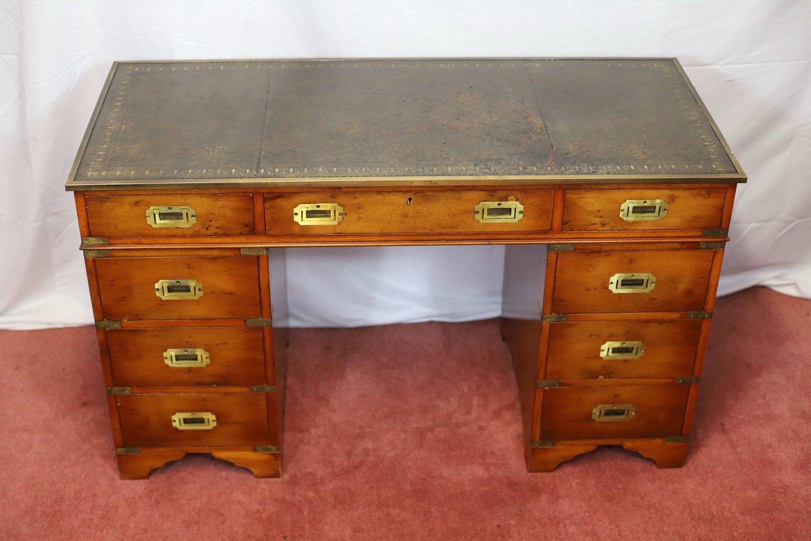 Lovely Military Campaign Style Pedestal Desk photo for sale