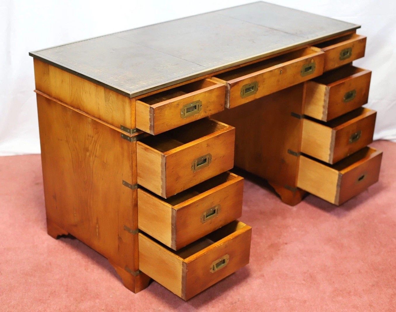 Lovely Military Campaign Style Pedestal Desk photo Furniture
