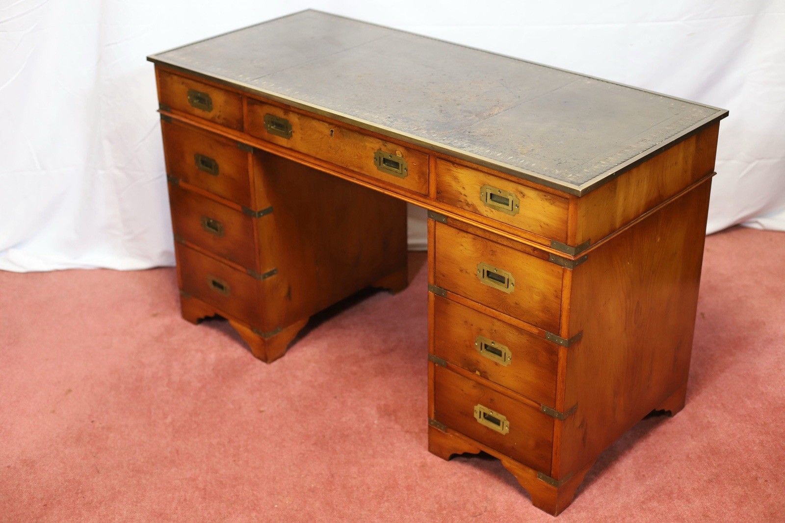 1282.0 Lovely Military Campaign Style Pedestal Desk photo