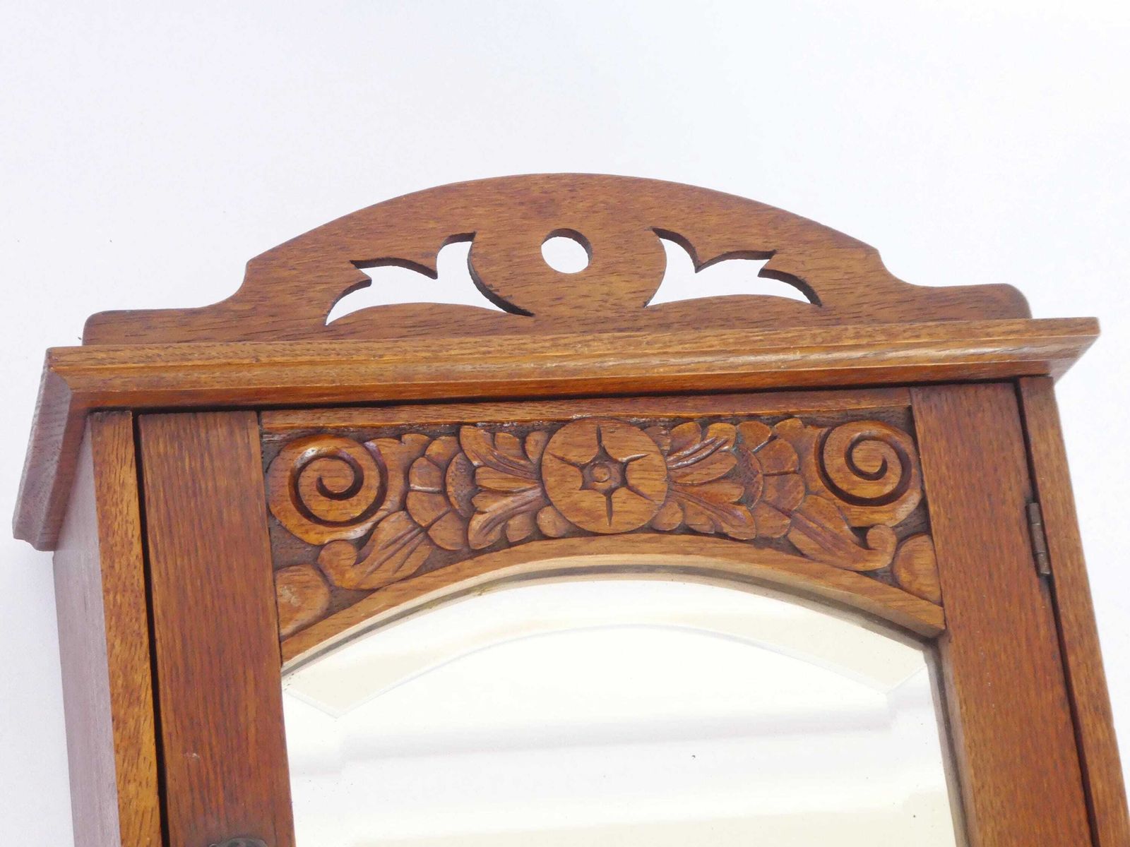 Antique Small Wooden Cabinet With Arch Mirror, Carved Apothecary With Floral Details, Small Chest, Farmhouse Decor photo 359.0
