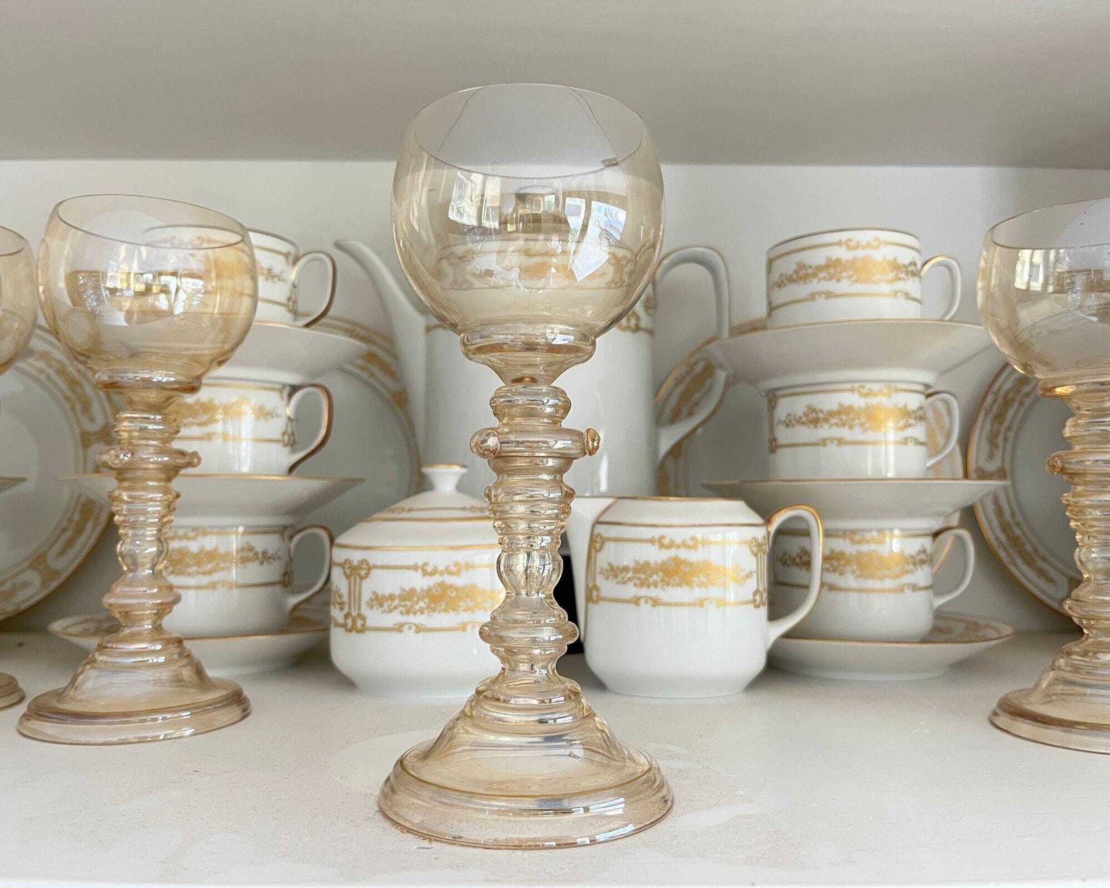 Hollow Stem Goblet Glass | 6pcs | Pearlmutt Theresienthal | Weird! photo furniture