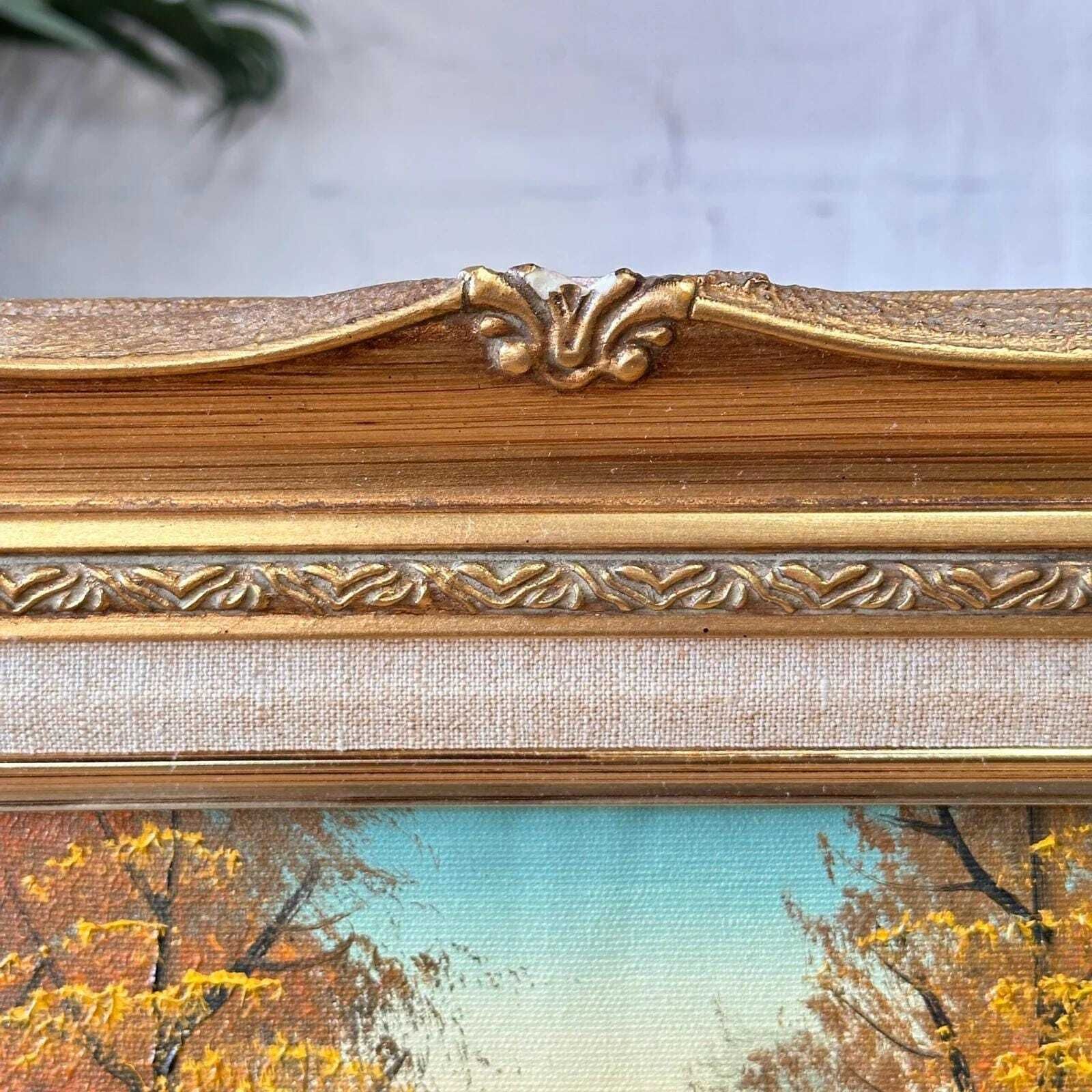 Signed G. Aubert Oil Painting Vintage Autumn Landscape Ornate Gold Gilt Frame photo buy