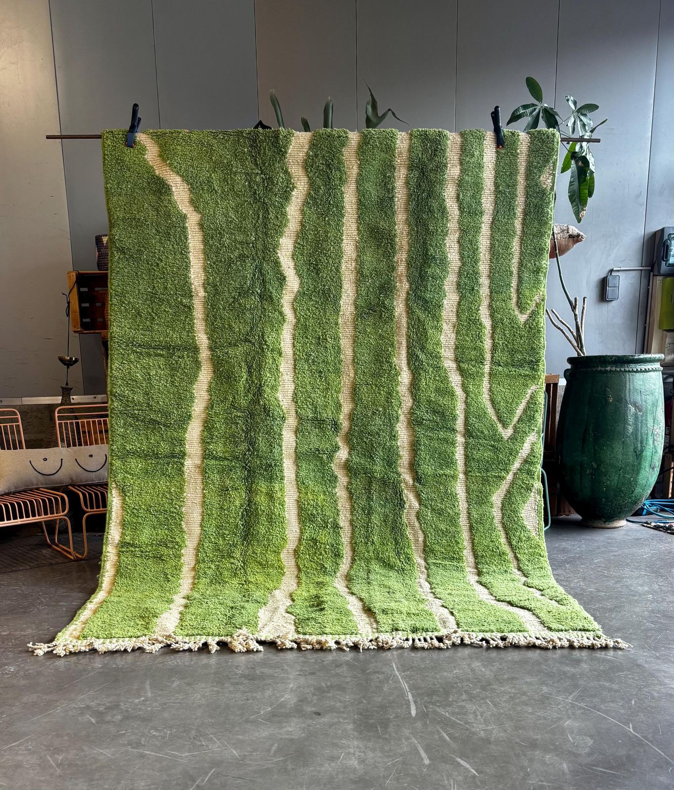 Moroccan Green Rug 200x300 Cm – Handmade Wool Area Rug, Modern Berber Rug, Large Luxury Moroccan Rug