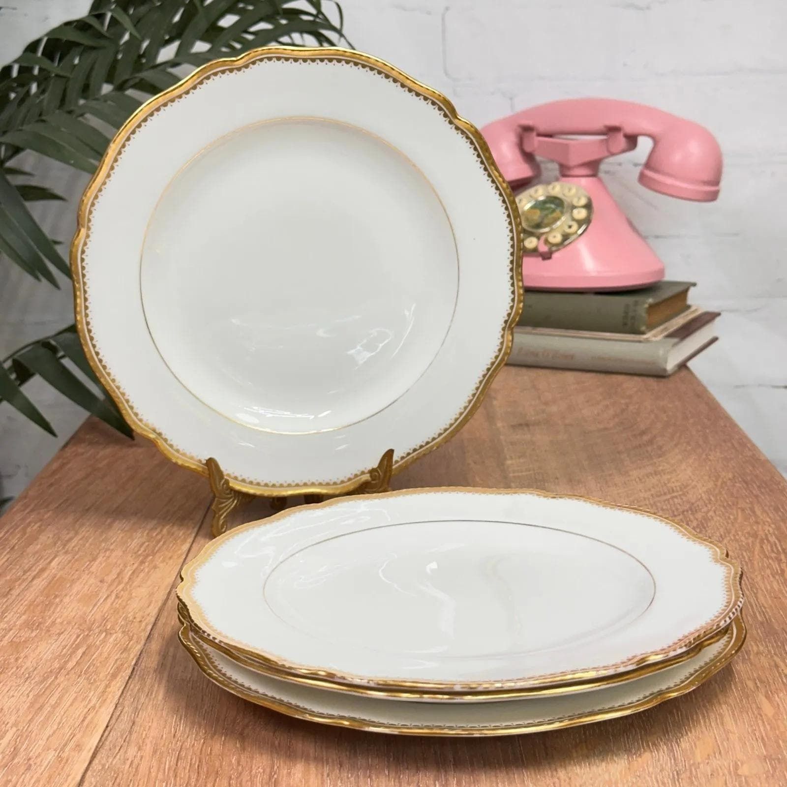 Set Of 4 Antique Spode Copeland Plates Gold Gilt Rim Waring & Gillow London photo furniture