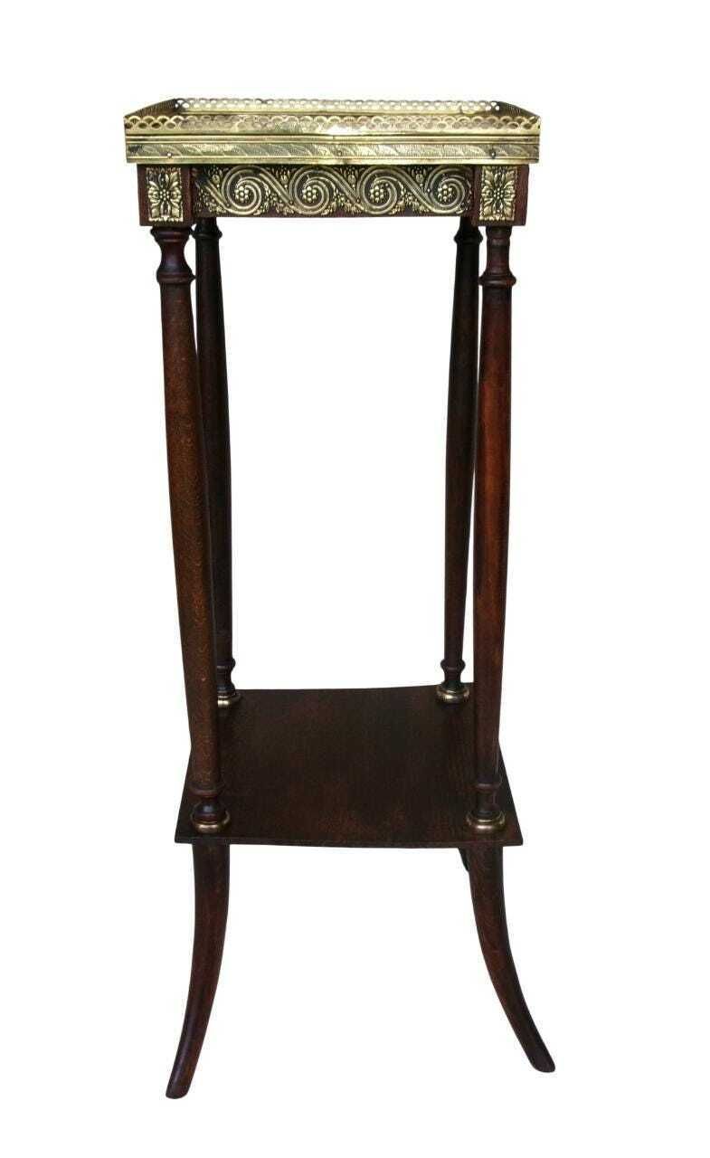 Antique French Plant Stand, Marble Top & Brass Decoration, Empire Jardiniere, Torchere, Wine Table photo 325.0