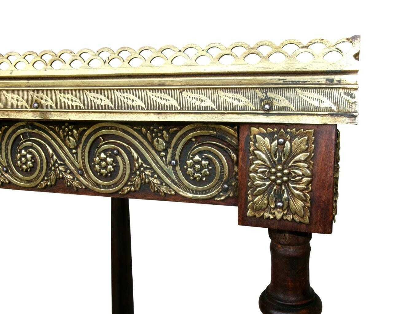 Antique French Plant Stand, Marble Top & Brass Decoration, Empire Jardiniere, Torchere, Wine Table photo vinterior
