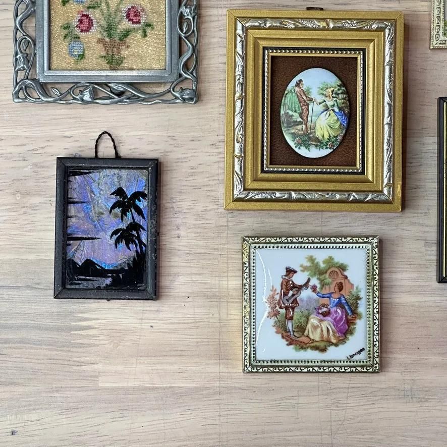 photo vinterior 7x Vintage Miniature Art Lot Butterfly Wing Limoges Needlepoint Eclectic Gallery