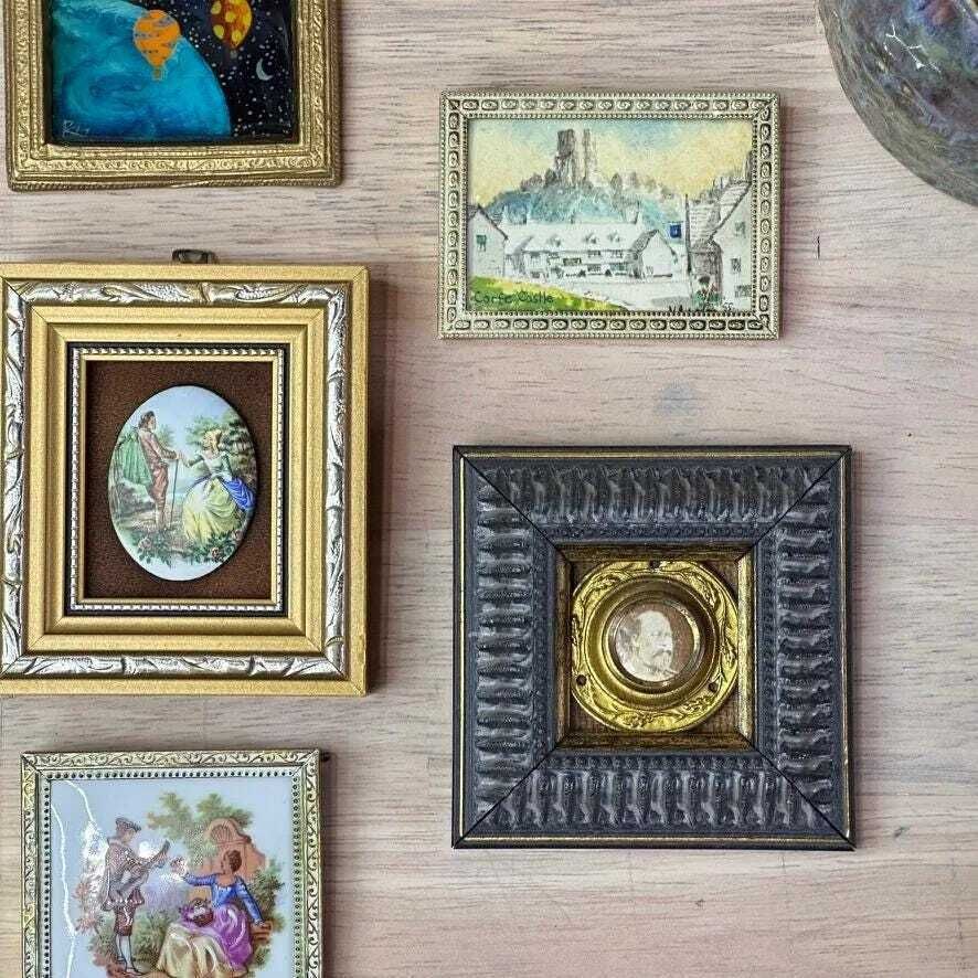photo vintage 7x Vintage Miniature Art Lot Butterfly Wing Limoges Needlepoint Eclectic Gallery