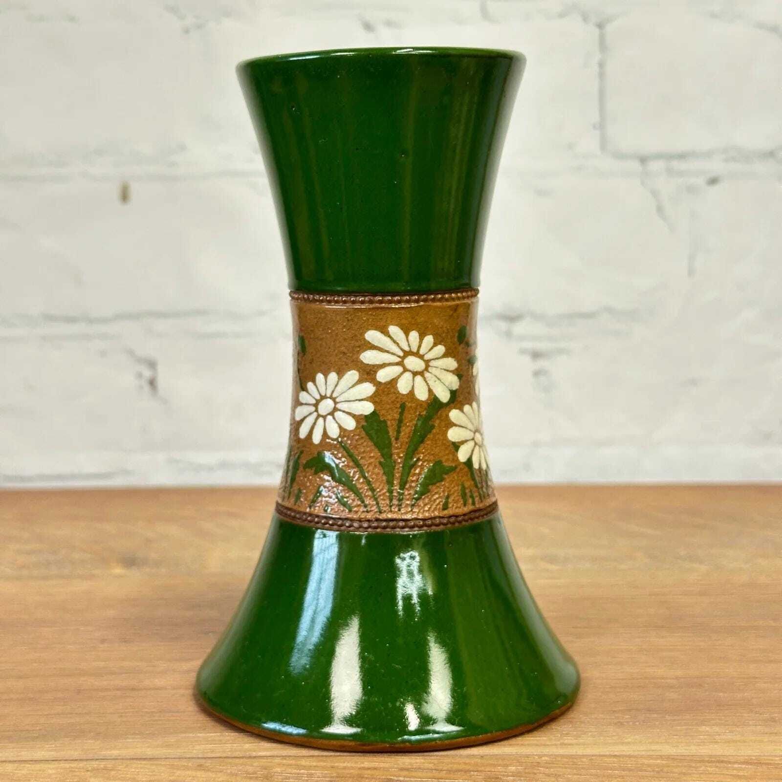 Langley Mill Lovatt’s Art Nouveau Daisy Green Ceramic Vase photo for sale