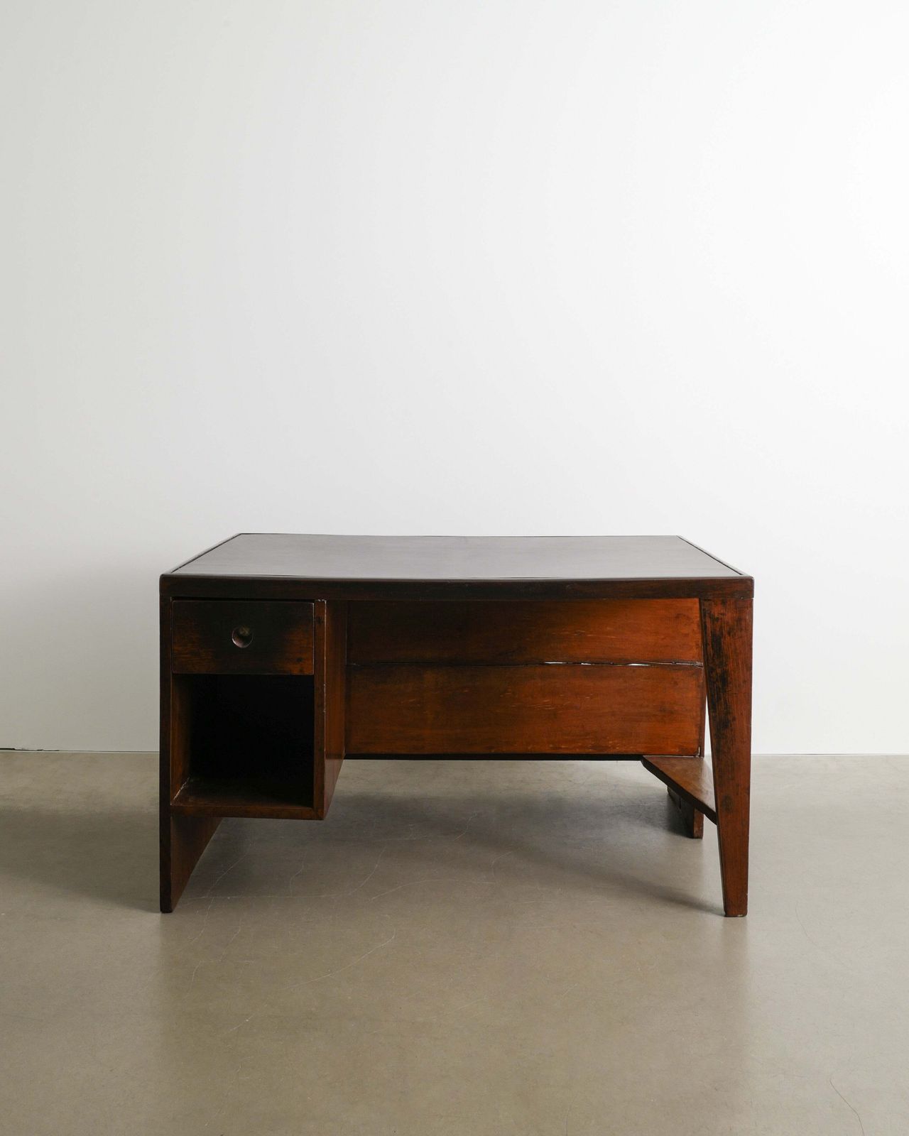 French Mid Century Wooden "Pigeon Hole" Desk In Teak Leather By Pierre Jeanneret For Chandigarh, India 1950s photo for sale