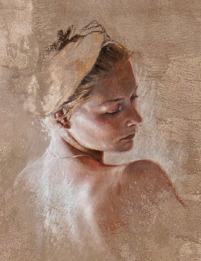 Femme Au Bandeau 1 – Pastel Portrait, Framed Artwork By Nathalie Picoulet photo for sale