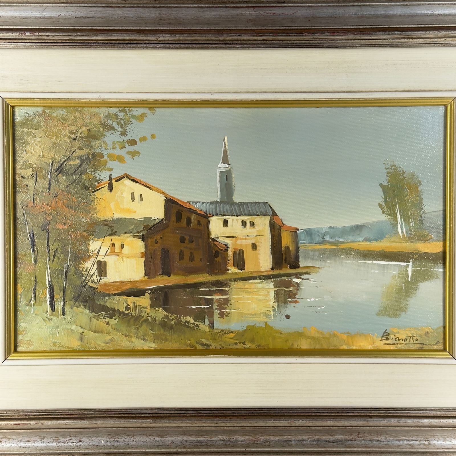 Art Original Landscape Oil Painting, Italy 1960s, Signed, Framed photo