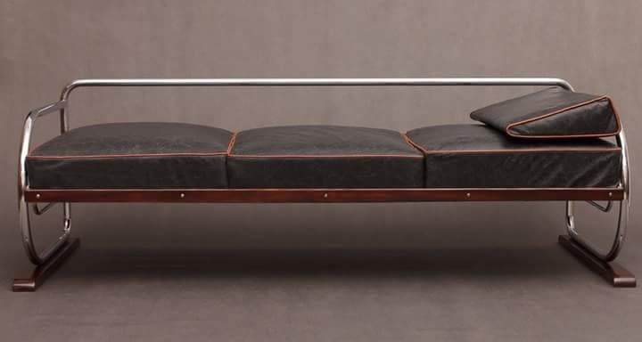 Daybed Sofa In Black Leather By Hynek Gottwald,  Czech Bauhaus 1930s photo for sale