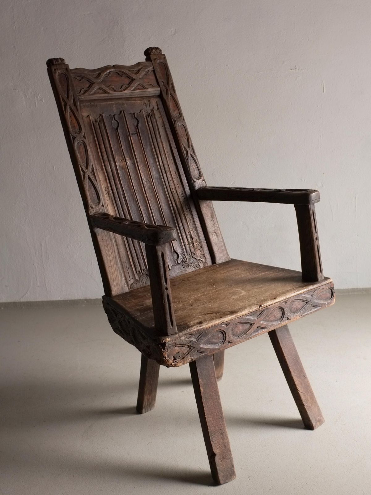 Antique Primitive Carved Oak Arm Chair | Belgium photo vintage