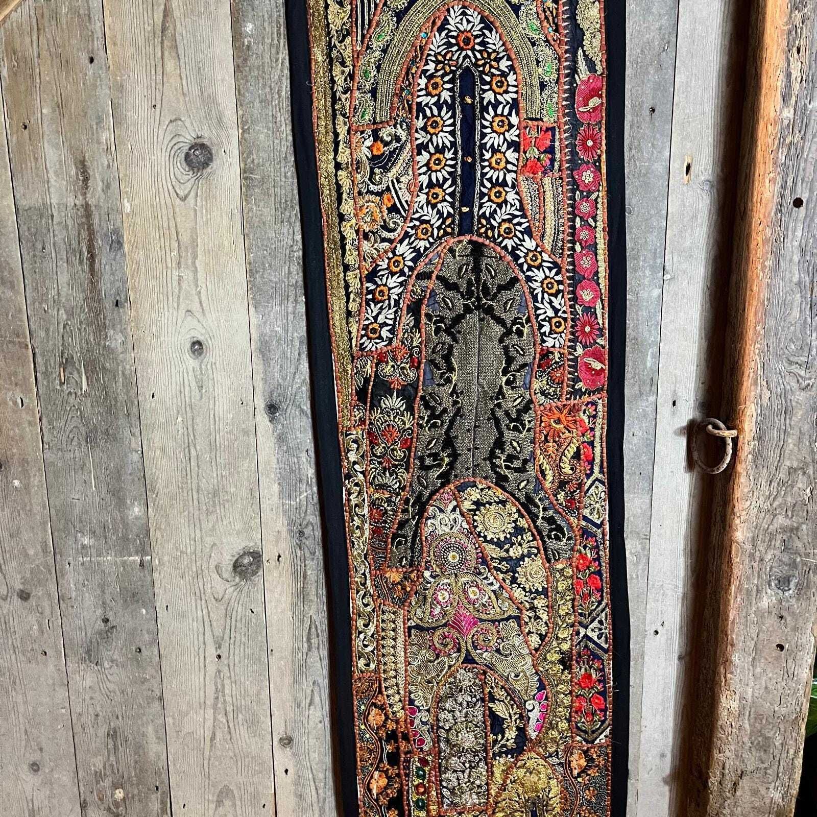 Vintage Indian Decorative Mirror & Textile Panel photo furniture