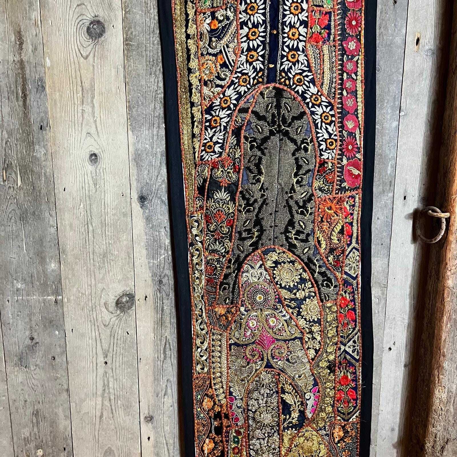 Vintage Indian Decorative Mirror & Textile Panel photo vinterior