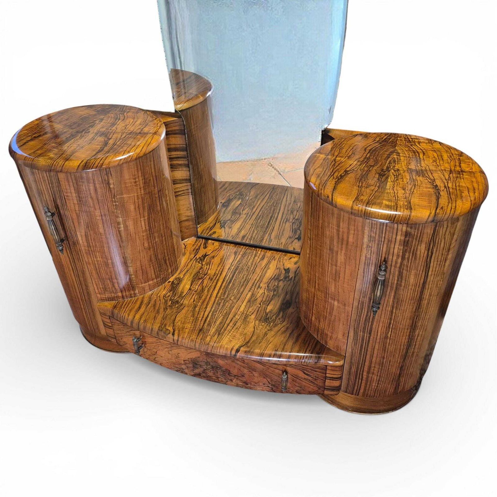 Shrager Art Deco Burr Walnut Dressing Table Vanity With Mirror & Side Cabinets photo 1660.0
