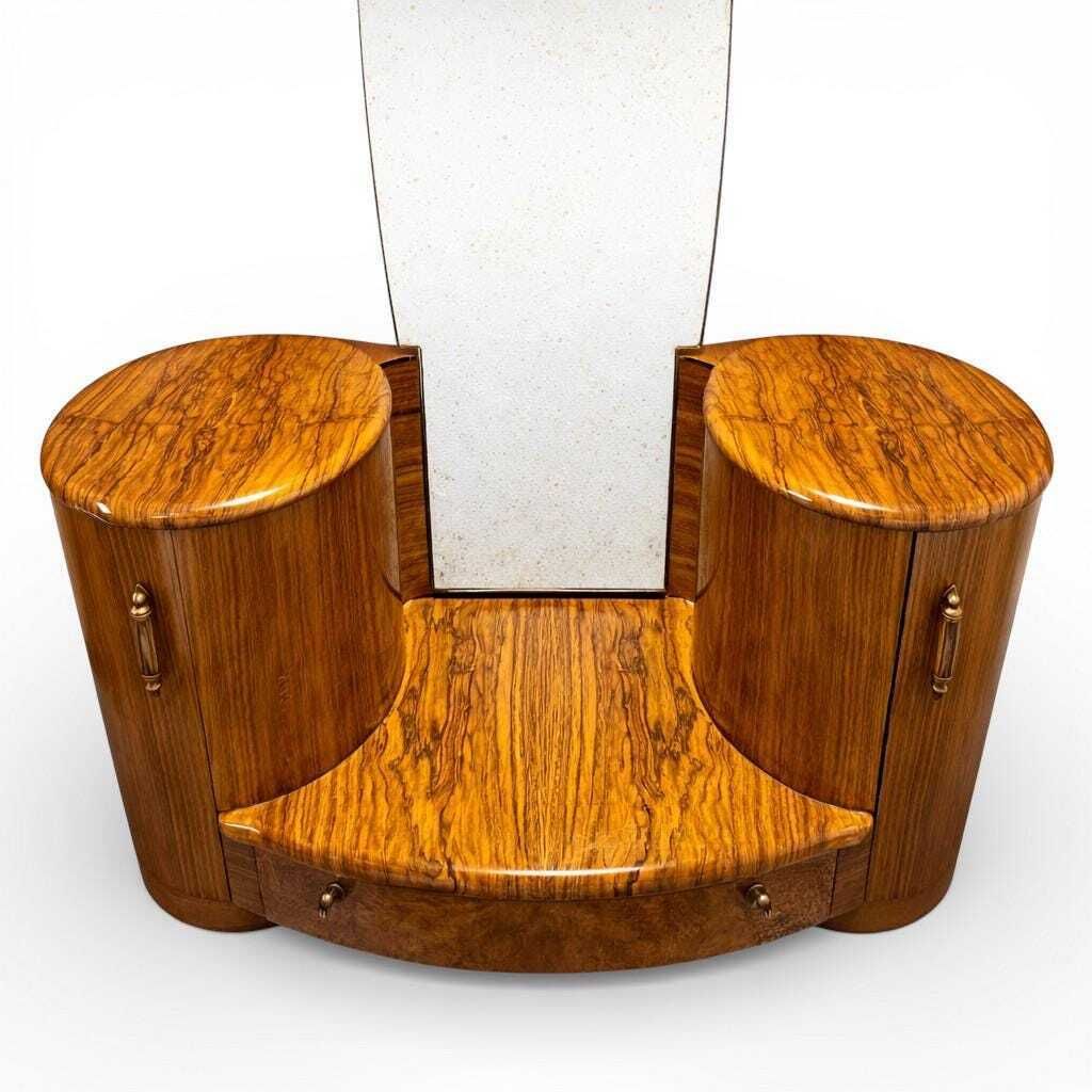 Furniture Shrager Art Deco Burr Walnut Dressing Table Vanity With Mirror & Side Cabinets photo