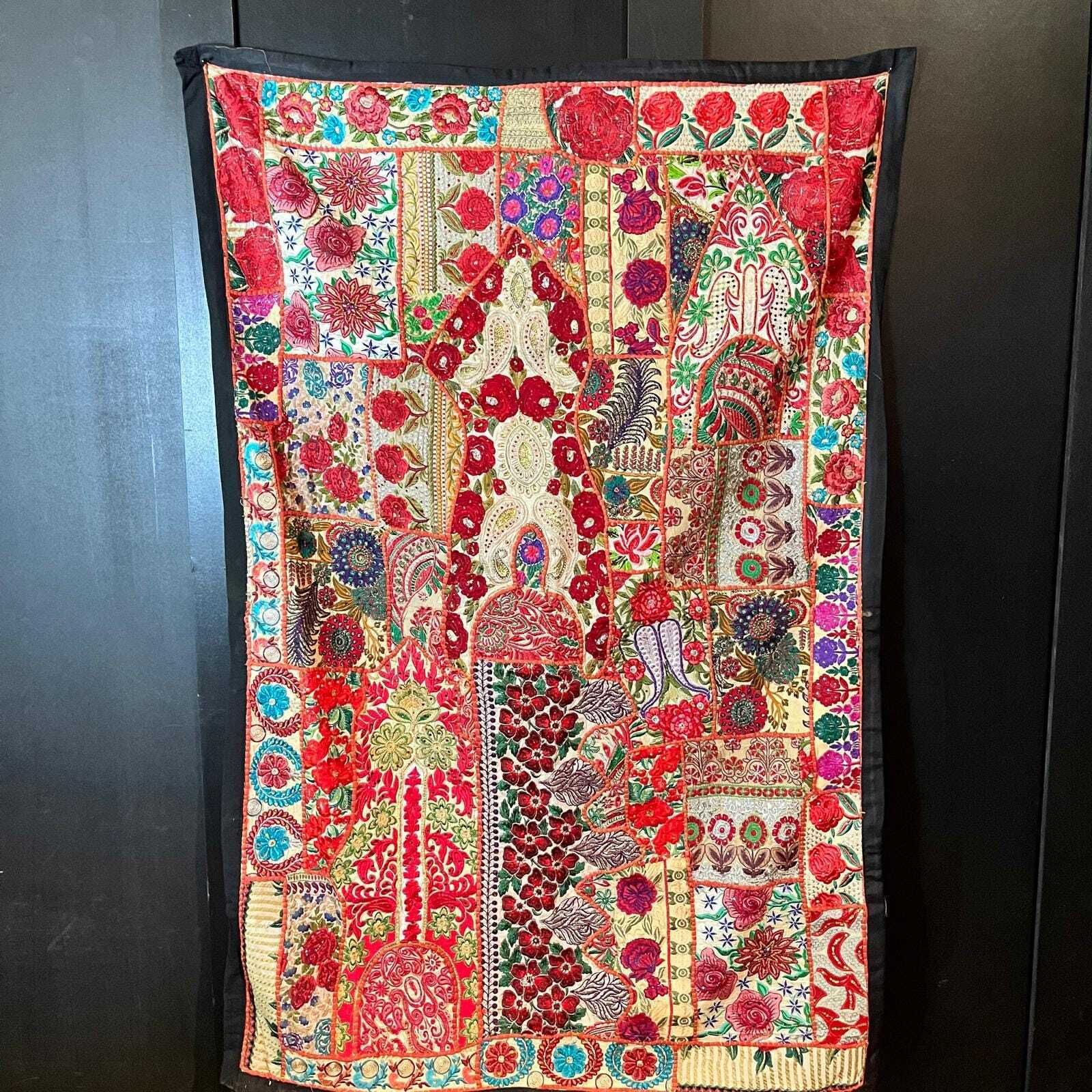 Large Vintage Indian Handmade Patchwork Tapestry Decorative Wall Hanging photo for sale