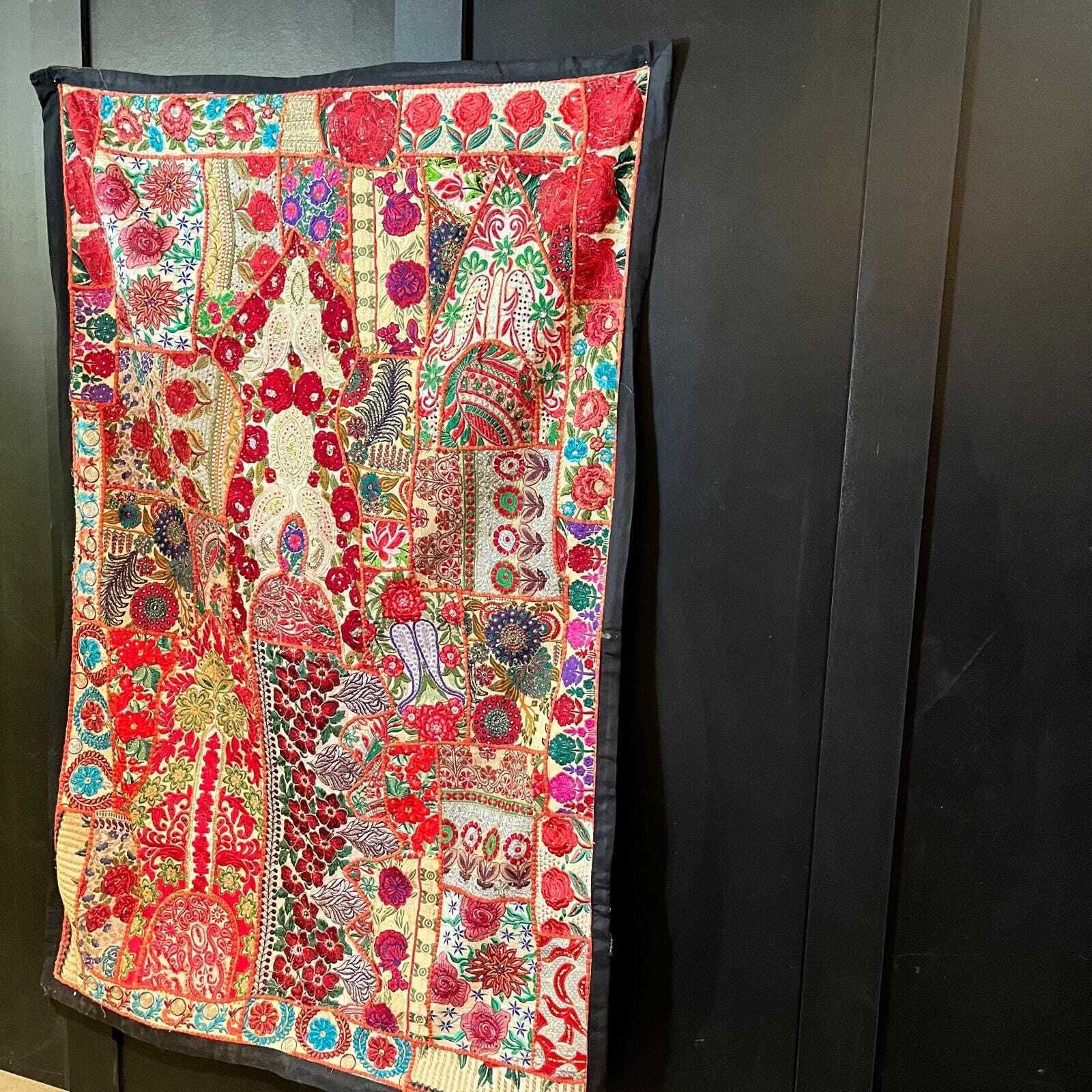 Large Vintage Indian Handmade Patchwork Tapestry Decorative Wall Hanging photo vinterior