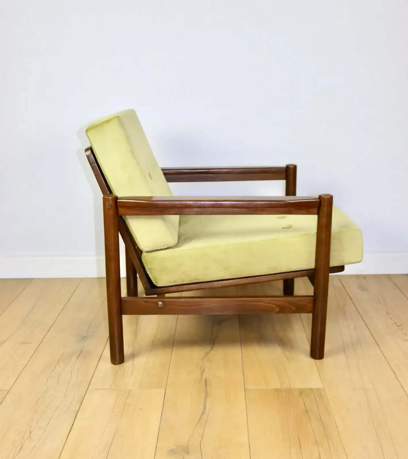 photo for sale Wooden Armchair Designed By Z. Baczyk, Vintage Brown Olive